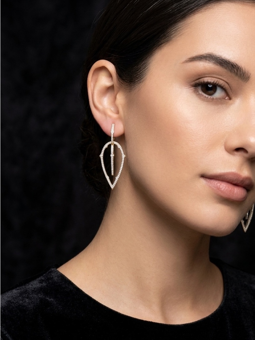 18k Gold Plated American Diamonds (Zirconia) Pave Teardrop Dangle Earrings